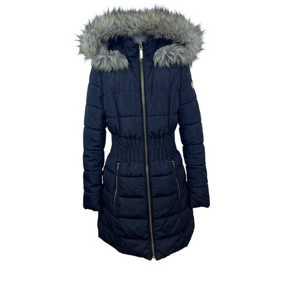 Laundry Womens Black Faux Fur Hooded Quilted Puffer Coat Size Small Winter - Picture 1 of 10